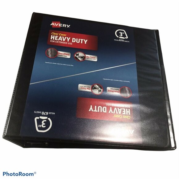 Avery Heavy Duty Clear Cover Three Ring 3” Black Binder 670 Sheet Capacity New - Picture 1 of 6
